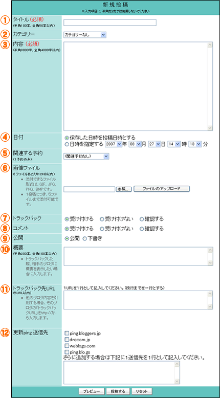 新規投稿ページ